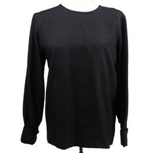 VTG Saint Laurent Rive Gauche Black 100% Raw Silk Button Back Blouse 36 France